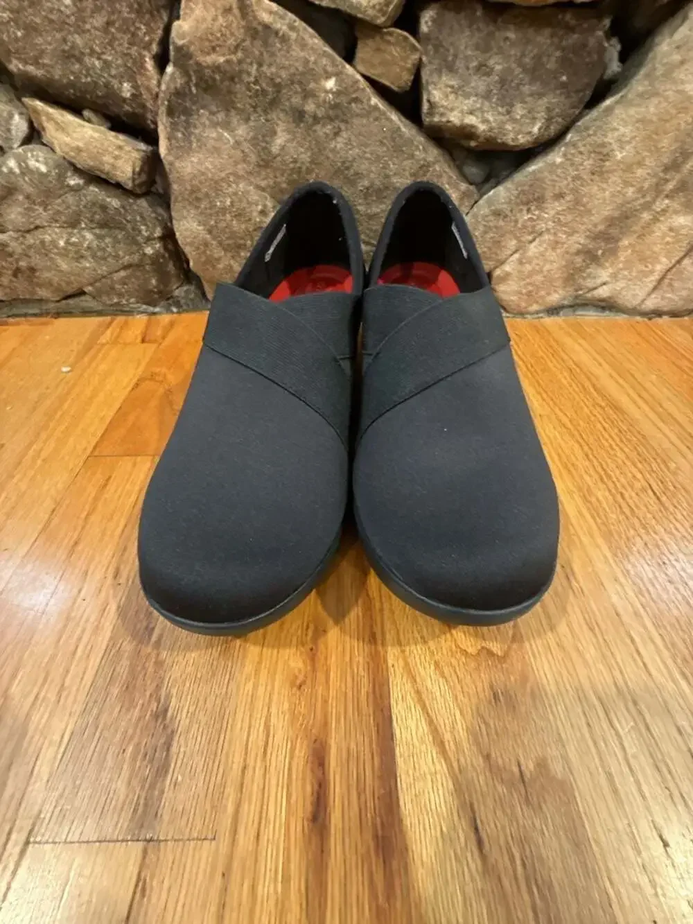 Crocs Busy Day Stretch Asymmetrical Wedge Black Slip On Comfort Shoes